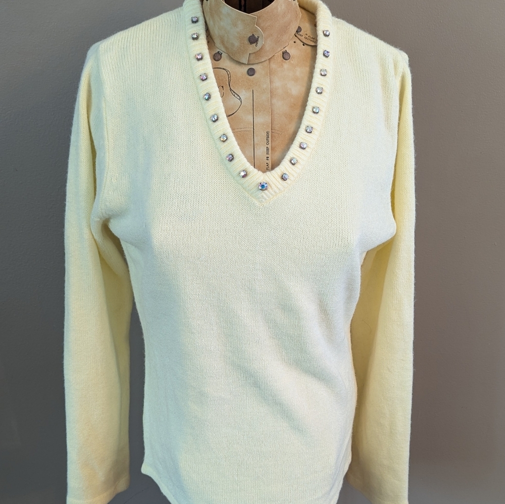 Gorgeous Buttery Yellow V Neck with Gemstones